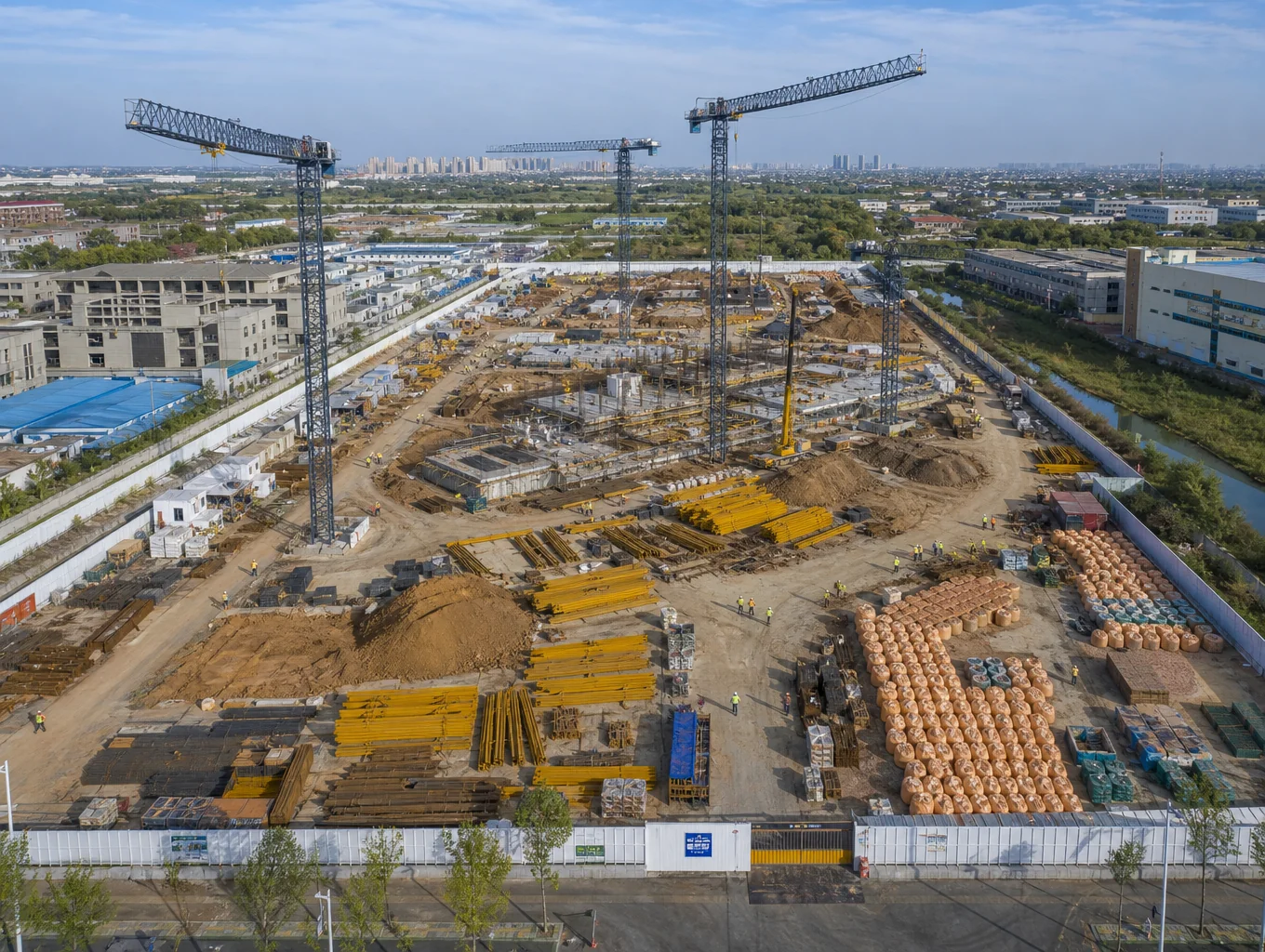 Wide landscape view of large scale construction site