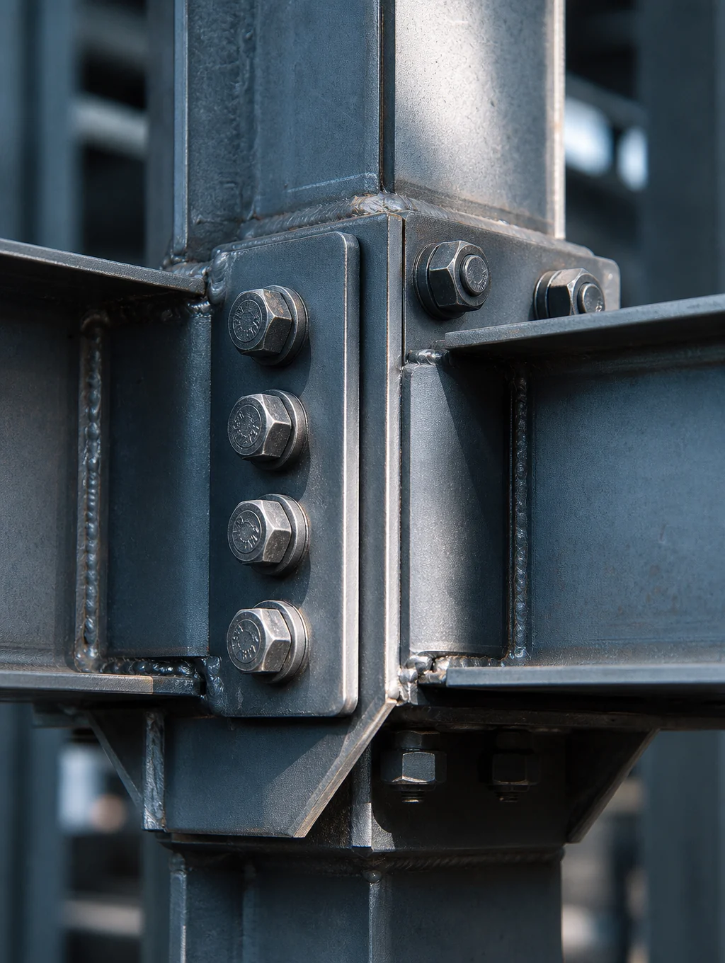 Close-up portrait of steel structural connection